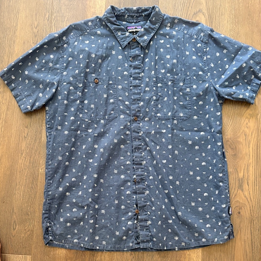 Patagonia Blue Short-Sleeve Printed Button-Down Shirt